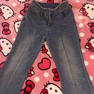 Source Unknown Frayed Hem Blue Women's Flare Jeans